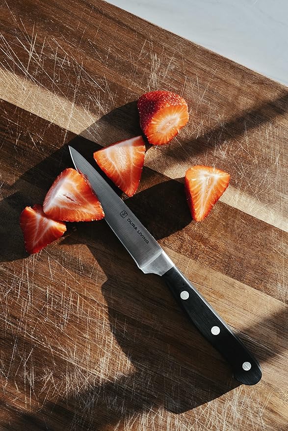 DURA LIVING 3.5 Inch Paring Knife – Essential High Carbon Stainless Steel, Razor-Sharp, Multipurpose Small Kitchen Knife, Ergonomic Handle, Perfect for Precision Tasks, Sleek Black Design