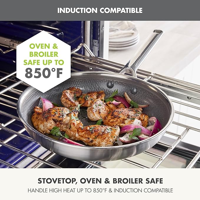 GreenPan Hybrid 10” Nonstick Stainless Steel Frying Pan, APEX Tri-Ply Thermobond PFAS-Free Ceramic Skillet, Induction & All Cooktop Compatible, Oven Temp to 850°F, Dishwasher Safe, Silver