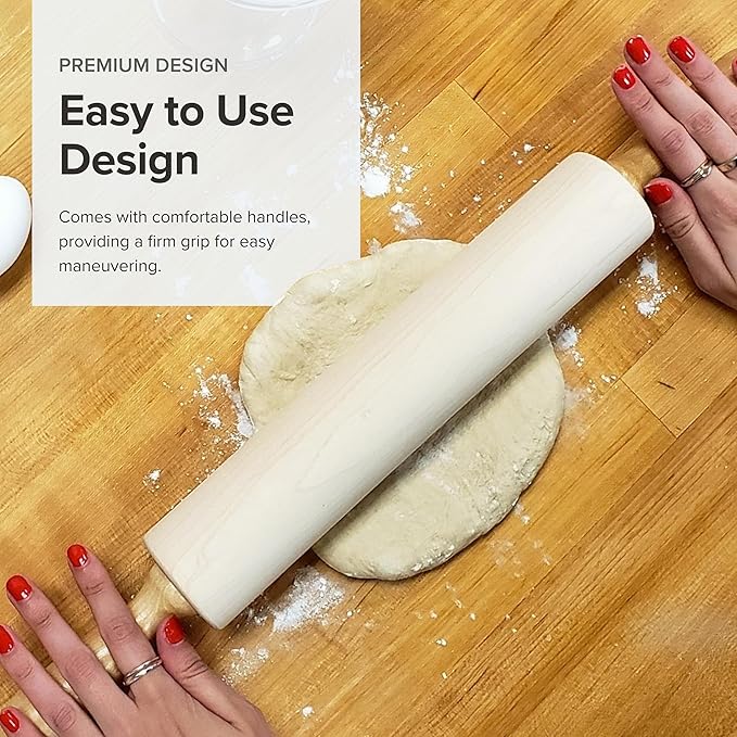 Frieling Rolling Pin - 2.75 in x 15 in Barrel, Natural - Rolling Pins for Baking & Pizza Dough Roller - Wood Roller with Nylon Bushings for Smooth Dough Prep