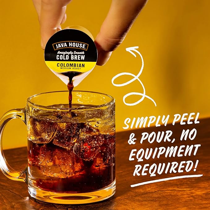 Java House Single-Serve Cold Brew Coffee Pods – Premium 100% Arabica Liquid Concentrate – Smooth & Bold Colombian Roast – 12 Pods – Ready Hot or Iced, Travel-Friendly, TSA Approved
