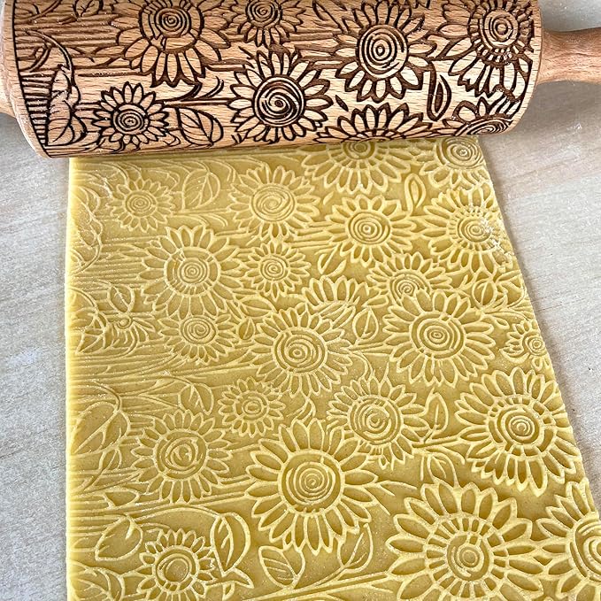 SUNFLOWER FIELD Embossed Rolling Pin for Ceramic. Clay Roller and Ceramic Stamp for Embossing Pottery. Baking Gifts for Women by Algis Crafts for Embossed Cookies