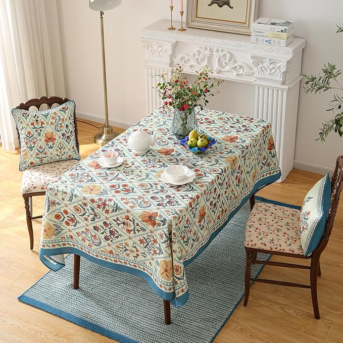 ISAENNE Designer Linen Elegant Small Square Tablecloth,Colorful Floral Bohemian Table Cloth,Wrinkle Resistant Decor Tablecloths for Dining Thanksgiving Kitchen Christmas,55"*55"-Floralsea A