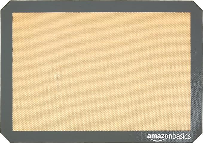 Amazon Basics Silicone Rectangular Baking Mat, Non-Stick Reusable Oven Bakeware, 16.5" x 11.6", New Beige/Gray, Pack of 2