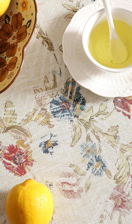 patdrea Designer Small French Rectangle Tablecloth,Red Vintage Linen Animals Pattern Breathable Tablecloths,Decor Floral Table Cover for Kitchen Dining Christmas,Thanksgiving,55"x71"-Townlife E