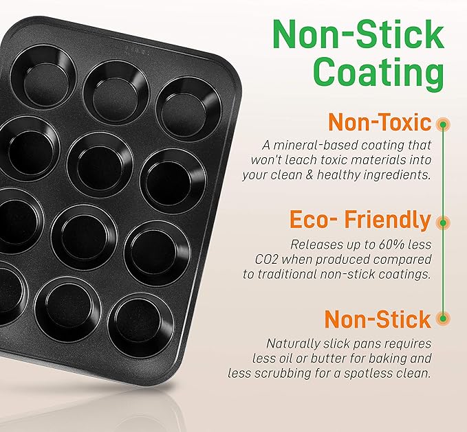 NutriChef Stackable Non-Stick Baking Pans Set – Carbon Steel Bakeware Set w/ Cookie Sheet, Muffin & Loaf Pan, Double Coated for Easy Release, Oven & Dishwasher Safe, Resists Warping, – Easy to Clean