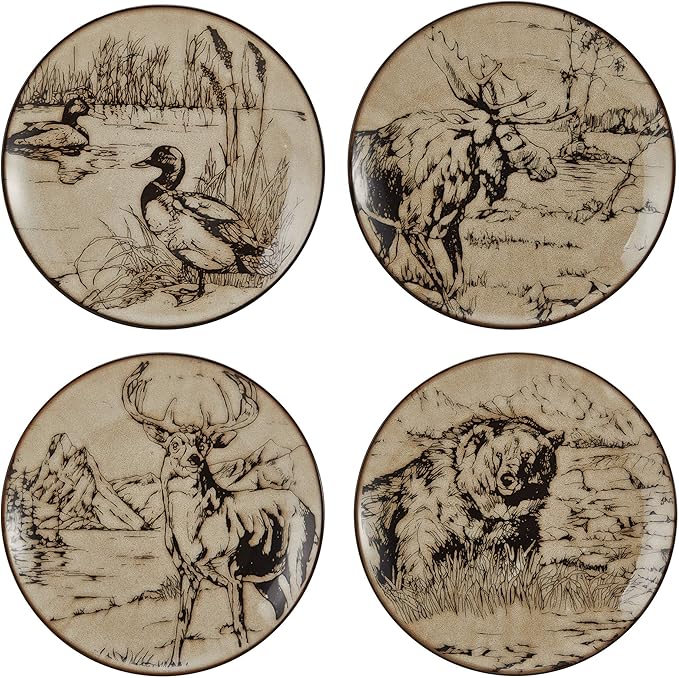Mossy Oak Animal Print 16 Piece Dinnerware Set, Service for 4, Black and Beige
