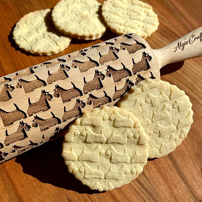 TERRIER PATTERN EMBOSSING ROLLING PIN SCOTTISH TERRIER DOG PATTERN ENGRAVED ROLLING PIN with SCOTTIE for EMBOSSED COOKIES