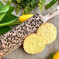 TULIPS embossing Rolling pin. Wooden embossed dough roller with flowers for embossed cookies and pottery by Algis Crafts