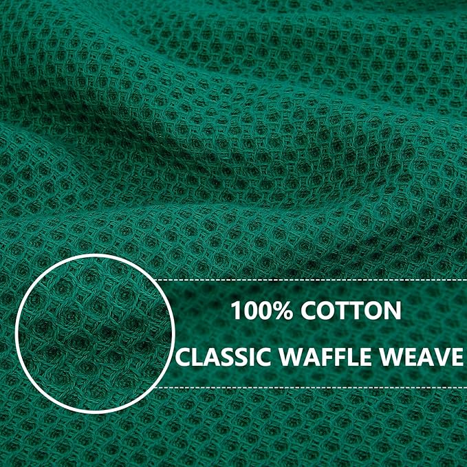 Homaxy 100% Cotton Waffle Weave Kitchen Dish Cloths, Ultra Soft Absorbent Quick Drying Dish Towels, 12 x 12 Inches, 6-Pack, Dark Green