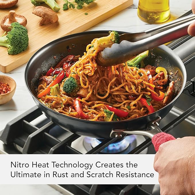KitchenAid NITRO Carbon Steel Stir Fry Pan/Wok, Stainless Steel Handle, Compatible with All Cooktops, 10 Inch - Black