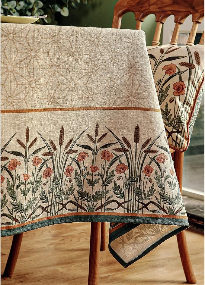 patdrea Designer French Light Brown Rectangular Table Cloth,Linen Floral Durable Breathable Extra Long Tablecloth,Decor for Kitchen Dining,Parties,Party,Christmas,Thanksgiving,63"x110"-Cudillero