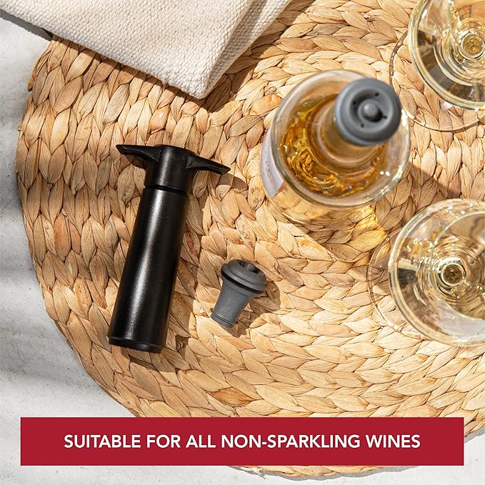 Vacu Vin Wine Saver Pump Pink with Vacuum Wine Stopper - Keep Your Wine Fresh for up to 10 Days - 1 Pump 6 Stoppers - Reusable - Made in the Netherlands