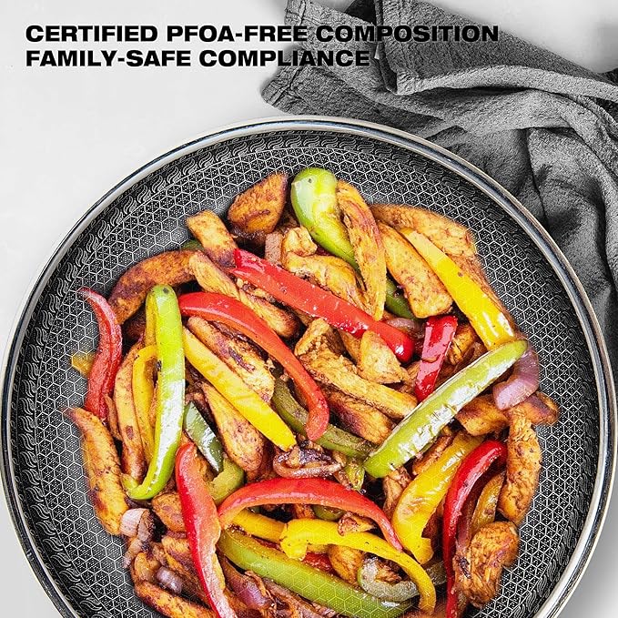 11 Inch Non Stick Frying Pan, Hybrid Non-Toxic Cookware & Healthy Ceramic Wok Pan for Induction, Gas & Electric Stove, PFOA/PTFE/Lead-Free, Oven & Dishwasher Safe