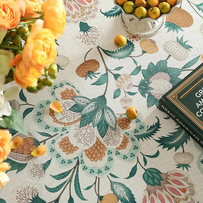 patdrea Designer Green Square Table Cloth,Vintage Italian Floral Durable Tablecloth,Country Linen Wrinkle Free Cover for Kitchen Dining,Christmas,Thanksgiving,Tea Party,67"x67"-Tree Life