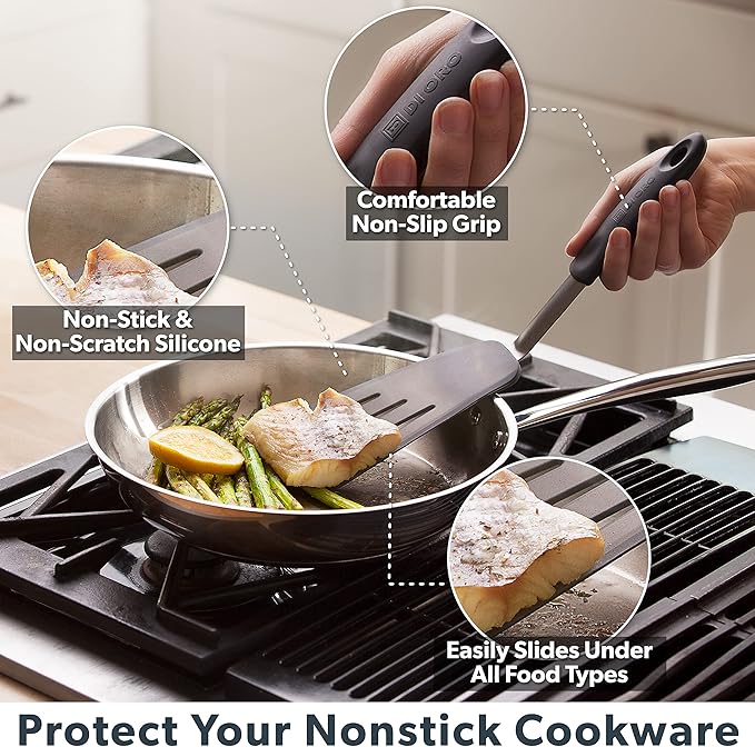 DI ORO - Chef Series FLEX Silicone Spatula 600ºF Heat-Resistant Flexible Silicone Rubber Turner Spatulas (3-Piece Set)
