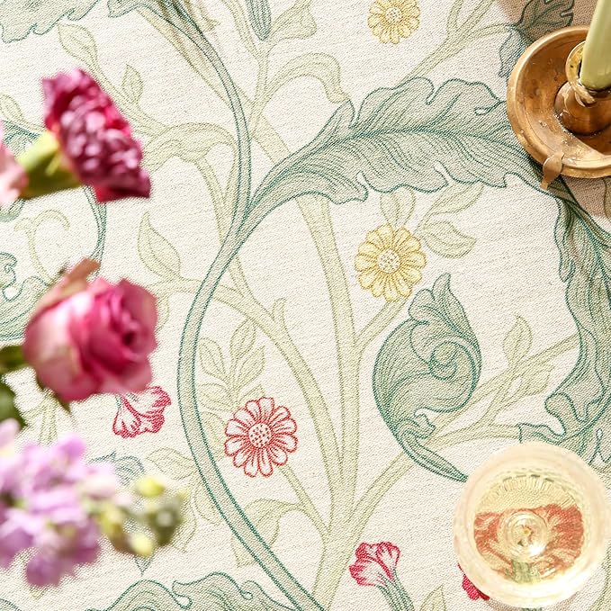 patdrea Designer Linen Small Green Square Tablecloth,Leaves Pattern Floral Durable Vintage Table Cloth,Decoration Table Cover for Kitchen Dining Christmas,Thanksgiving,Tea Party,55"x55"-Cecilia a