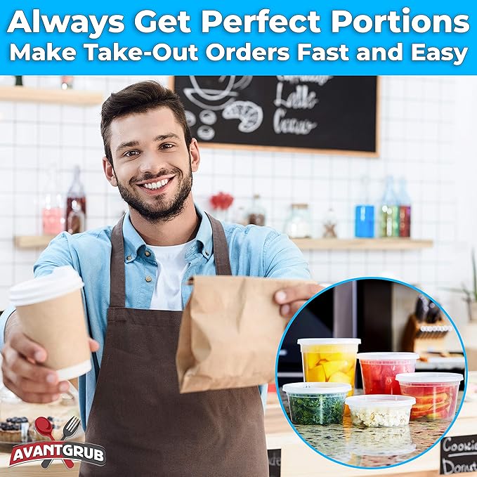 Heavy Duty Plastic Containers with Lids 12 EA Mix of Sizes 60 Containers Total. Leakproof Microwavable Portion Cup for To-Go Orders, Food Prep or Storage. Reusable Takeout Cups for Restaurant, Cafe.