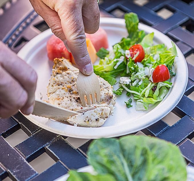 Disposable Wooden Cutlery Set - 100% Home Compostable - 100 Knives 6.5", Bamboo Utensils Alternative, Eco-Friendly, Organic, Sustainable and Carbon Neutral Certified