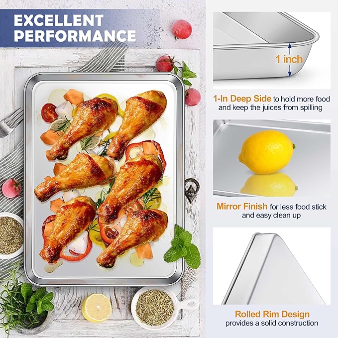 16 Inch Baking Sheet Pan with Rack Set, Joyfair Stainless Steel Toaster Oven Pans Tray & Cooling Racks for Cookie/Jelly Roll/Bacon/Meat, Commercial Metal & Rust-free, Dishwasher Safe