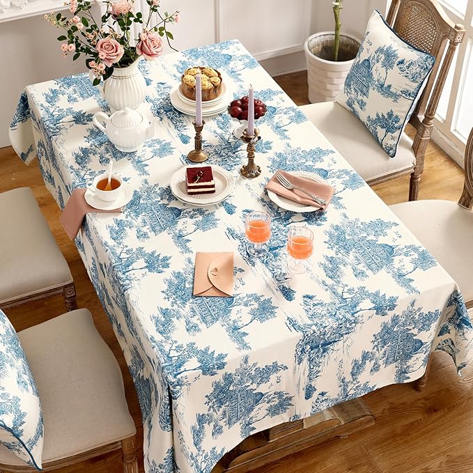 patdrea Designer Vintage Cyan Rectangle Small Tablecloth,Linen Ancient Castle and Manor Pattern Tablecloths,Table Cover Cloth Decor for Kitchen Dining Christmas,Thanksgiving,55"x71"-Lucerne a