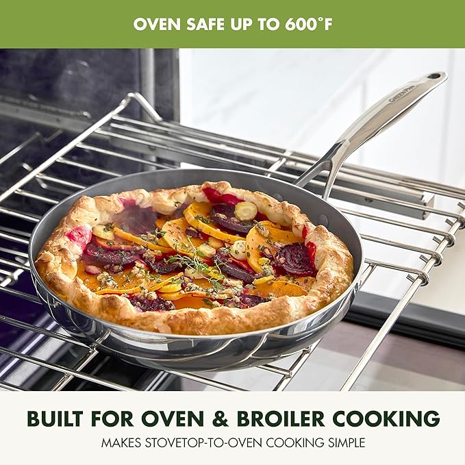 GreenPan Valencia Pro Tri-Ply Stainless Steel 8” 10” & 12” Frying Pan Skillet Set, Ceramic Nonstick PFAS-Free Coating, Multi Clad Cookware, Induction, Dishwasher Oven and Broiler Safe