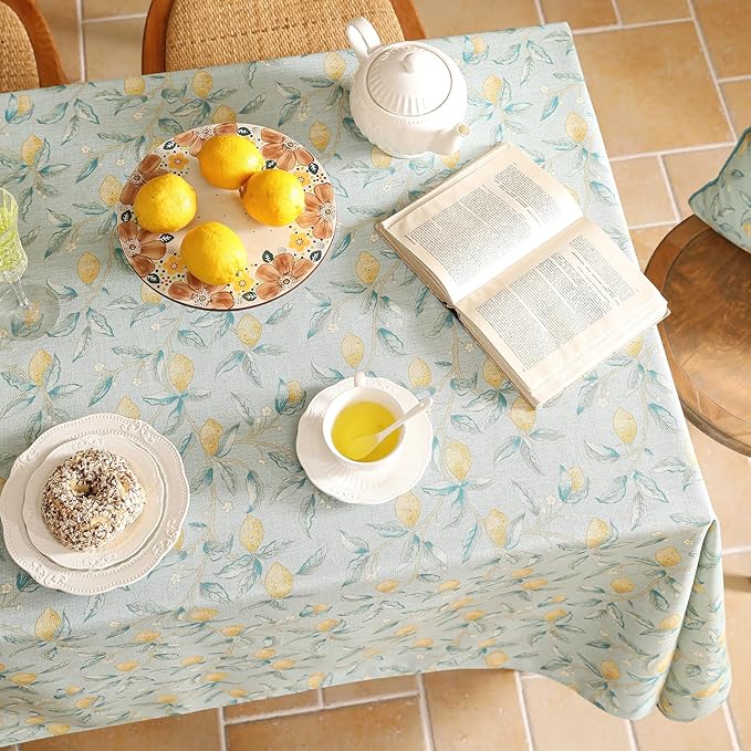 patdrea Designer Linen Green Small Square Tablecloth,Vintage Yellow Flowers Pattern Farmhouse Table Cloth,Home Table Cover Decor for Kitchen Dining Christmas,Thanksgiving,Party,55"x55"-Ania a