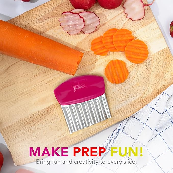 Joie Crinkle Cutter Knife, Wavy Slicer for Potatoes, Vegetables and Fruits, Great for Kids First Cutting Tool, Fun Kitchen Gadget, Stainless Steel, BPA-Free, Colors May Vary