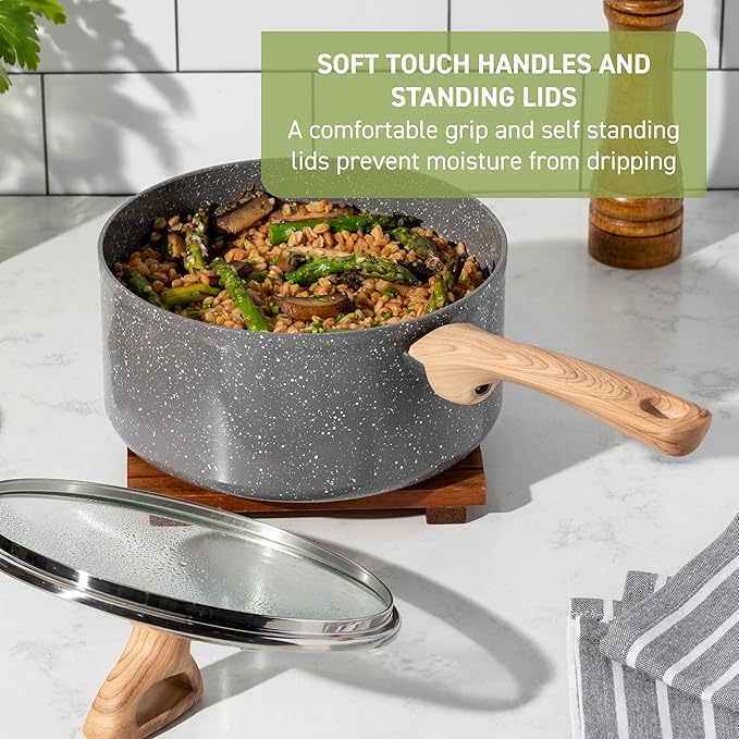 T-fal Revive Ceramic Nonstick Frying Pan with Lid, 6 Qt, Oven Safe to 350°F Cookware, Skillet Pots and Pans, Grey Granite