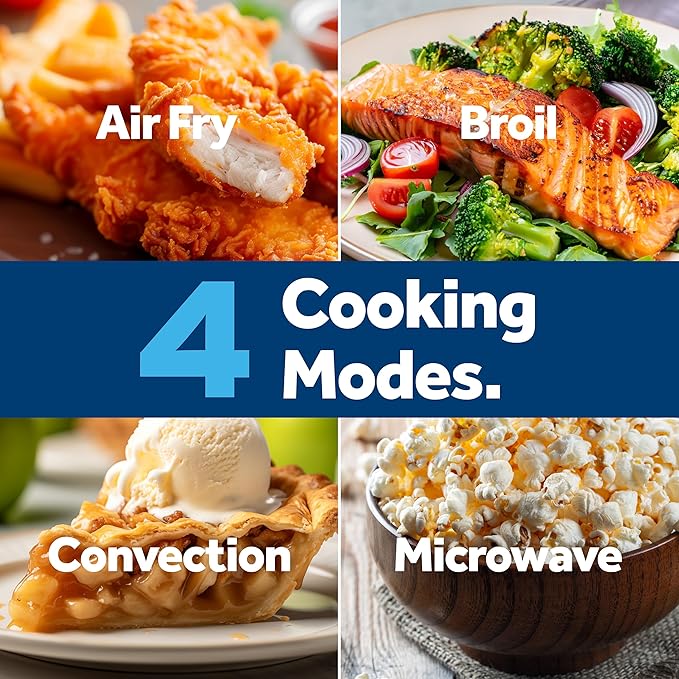GE GCST10A1WSS 4-in-1 Microwave Oven, 1,050 Watts Air Fryer, Broiler & Convection Mode, Child-Lock Technology, Kitchen Essentials for The Countertop or Dorm Room, 1.0 Cu. Ft, Stainless Steel