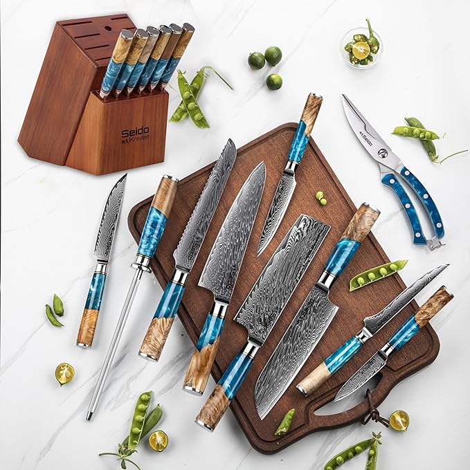 16-Piece Executive Knife Block Set with VG-10 Super Steel, Acacia Wood Block & Premium Gift Box