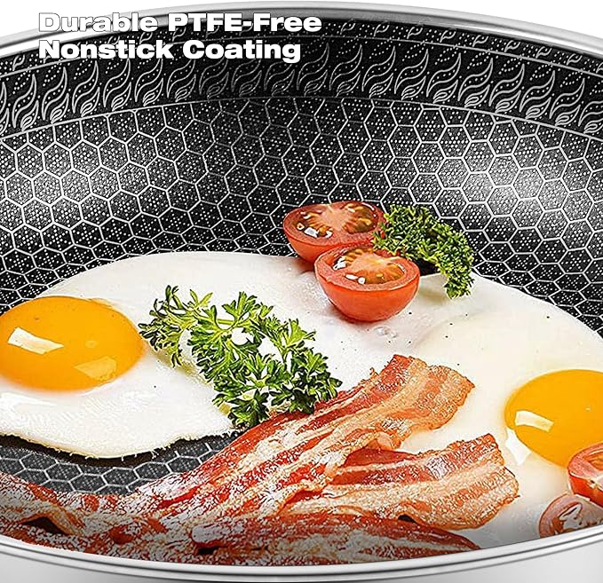 11 Inch Non Stick Frying Pan, Hybrid Non-Toxic Cookware & Healthy Ceramic Wok Pan for Induction, Gas & Electric Stove, PFOA/PTFE/Lead-Free, Oven & Dishwasher Safe