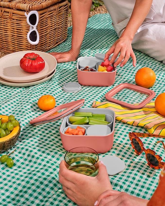 Caraway 2pc Glass Food Storage Set - 4.4 Cup Food Containers (2) - Ceramic Coated - Non Toxic, Non Stick Lunch with Lids - Dishwasher, Oven, & Microwave Safe - Mist