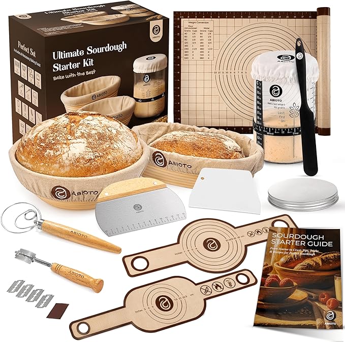 Sourdough Starter Kit with 10" Round & 11" Oval Banneton Proofing Basket and 34oz Starter Jar - Beginner-Friendly Sourdough Bread Baking Supplies and Baking Gifts for Women, Men, and Bread Bakers