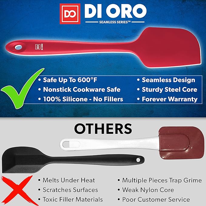 DI ORO® 3-Piece Silicone Spatula Set - 315°C Heat Resistant Non Stick Rubber Kitchen Spatulas for Cooking and Baking - Award-Winning Professional Grade Spatula Set - Best Silicone Utensil Set