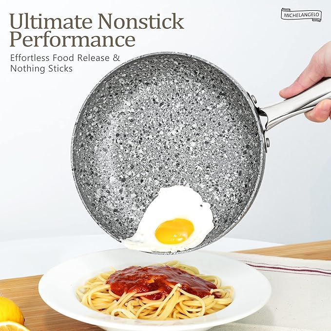 MICHELANGELO Frying Pans Set with 100% APEO & PFOA-Free Stone Non Stick Coating, Granite Skillet Set, Nonstick Skillets 3 Pcs,8/9.5/11 inch