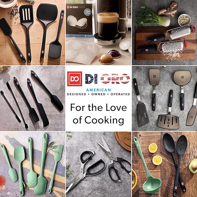 DI ORO Small Silicone Spatula - Kitchen Spatulas for Nonstick Cookware - 600°F Heat-Resistant Thin & Flexible Silicone Turner - BPA Free Mini Egg & Cookie Spatula for Cooking - Dishwasher Safe