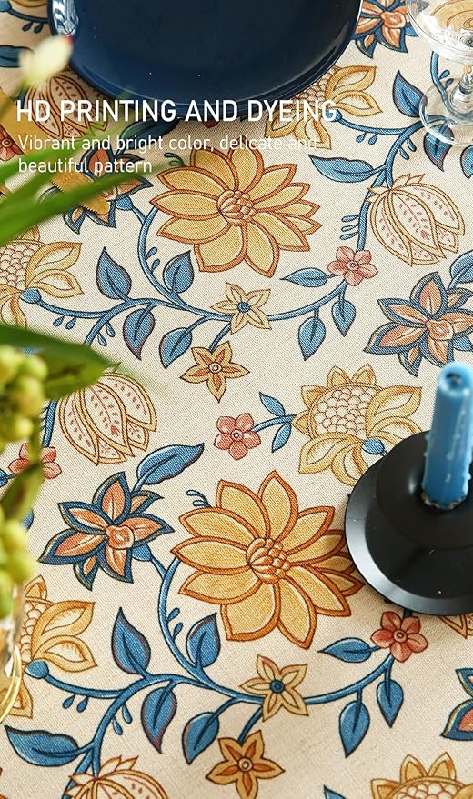 ISAENNE Designer Bohemian Floral Extra Long TableclothRectangle,Linen Colorful Table Cloth,Wrinkle Resistant Decor Tablecloths for Dining Thanksgiving Kitchen Christmas,67"*118"-Estevan B
