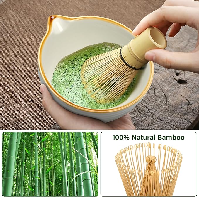 Matcha Whisk Set, 5-Piece Complete Matcha Kit with Traditional Ceramic Bowl, Bamboo Whisk, Scoop, Sifter, Holder, Authentic Beginners and Enthusiasts, Ideal Matcha Gift Set in Jade Green