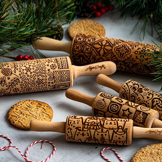 PORTUGUESE TILES Embossed Rolling Pin for Ceramic. Clay Roller and Ceramic Stamp for Embossing Pottery. Baking Gifts for Women by Algis Crafts for Embossed Cookies