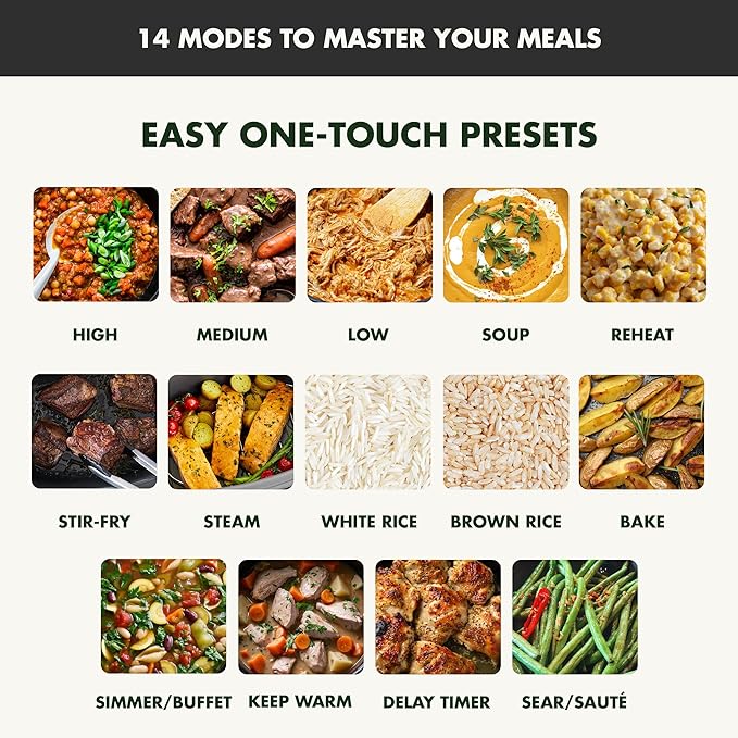 GreenPan Elite 14-in-1 Nonstick 6QT Electric Slow Cooker, PFAS-Free Ceramic Multi-Cooker, In-Pot Browning, Dishwasher Safe Lid & Removable Crock, Stainless Steel Steamer, Silicone Handles, Black
