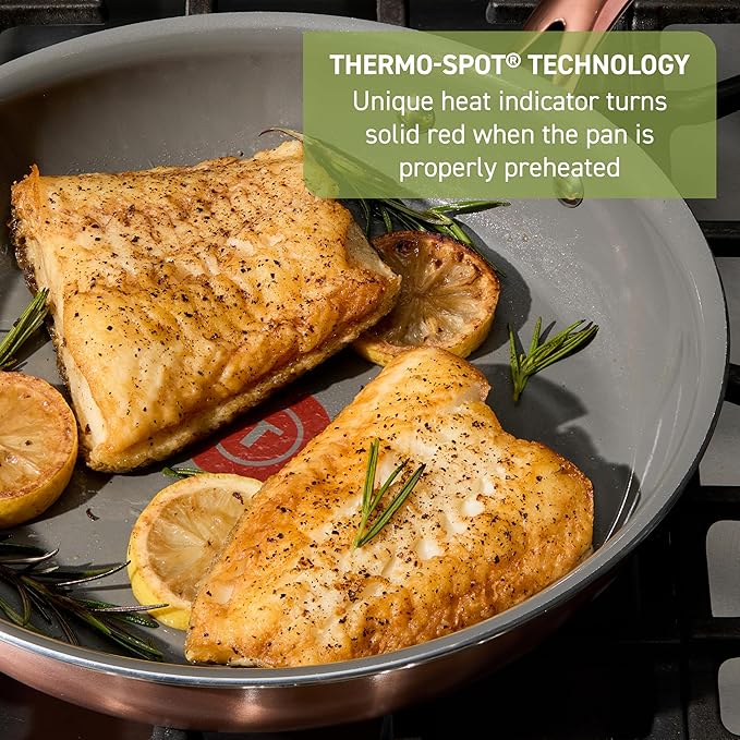 T-Fal Preserve Ceramic Nonstick Saute Pan with Lid 5.5 Qt, Oven and Broiler Safe up to 350°F Cookware, Frying Pan, Stay-Cool Handle, Skillet Pots and Pans, Rose Gold