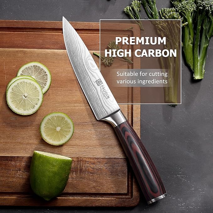 PAUDIN Chef Knife, 6 Inch Sharp Kitchen Knife, High Carbon Stainless Steel Utility Knives with Ergonomic Handle, Small Knifes for Home and Restaurant