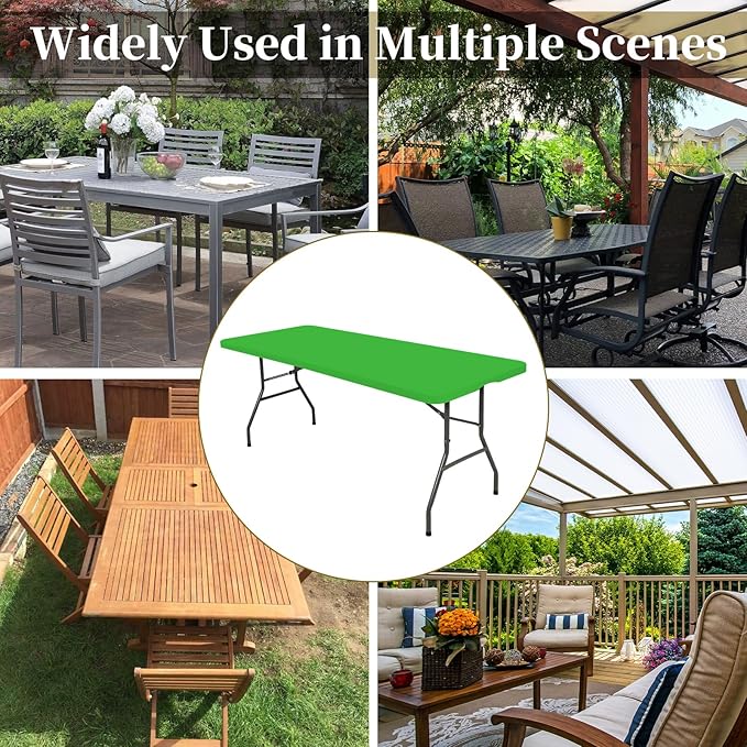 10 Pack Fitted Tablecloth for 6 Foot Rectangle Tables, Green Elastic Outdoor Picnic Table Cover, Washable Stretch Folding Table Cloths 6 ft for Camping Party Patio Kitchen Banquet, 30" W x 72" L