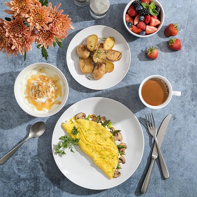Gibson Home Oslo 8-Piece Dinner Plate Set – Porcelain, Chip & Scratch Resistant, White with Black Rim – Modern Round Plates for Everyday Use & Entertaining