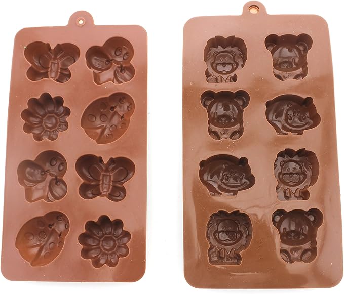 Non-stick Candy Jelly Molds, Chocolate Molds, Soap Molds, Silicone Baking Molds - Forest Cute Theme Happy Bear, Lion, Hippo - More Fun, Toy Kids Set, Set of 2 (Animal)