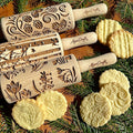 SEASONS 3 Mini Embossed Rolling Pin Set. Wooden Laser Cut Mini Rolling Pins for cookies or clay with spring flowers, tulips, daffodils, strawberries, raspberries, birch, trees by Algis Crafts