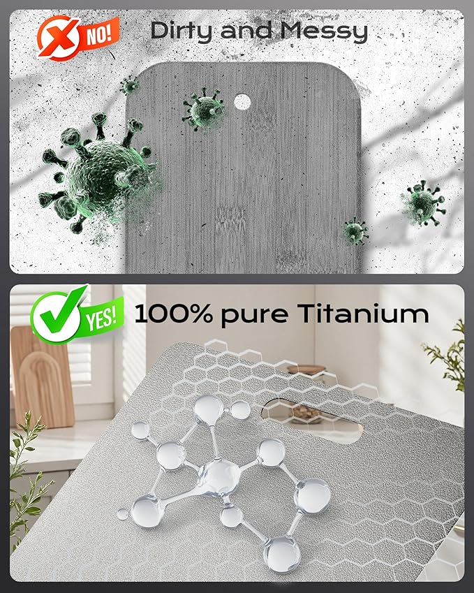Titanium Cutting Board, Food Grade 100% Pure Titanium Cutting Boards for Kitchen, Non-Toxic Double-Sided Chopping Board, Dishwasher Safe, Easy to Clean – 12 x 9 Inch