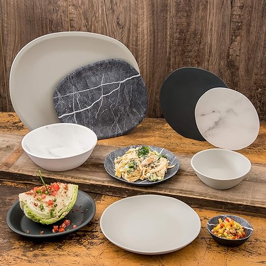 Carlisle FoodService Products Ridge Reusable Plate Rimless Plate for Home and Restaurant, Melamine, 9 Inches, Marble, (Pack of 12)