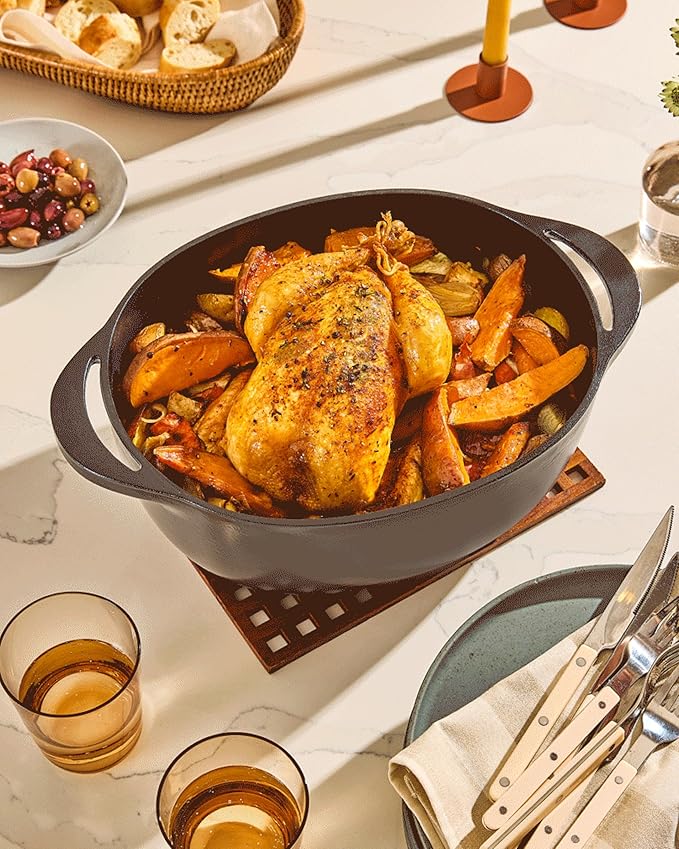 Caraway Enameled Cast Iron Dutch Oven - 8qt Dutch Oven With Lid - 3 Layer Enamel Coating - No Seasoning Required - Compatible With All Stovetops - Oven Safe - No Forever Chemicals - Midnight Blue
