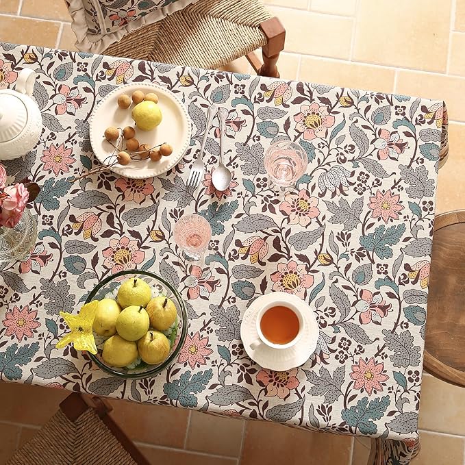 ISAENNE Designer Boho Floral Small Rectangular Tablecloth,Linen Lotus Flower Pattern Colorful Table Cloth,Durable Decor Tablecloths for Dining Thanksgiving Kitchen Christmas,55"*71"-Hazel A